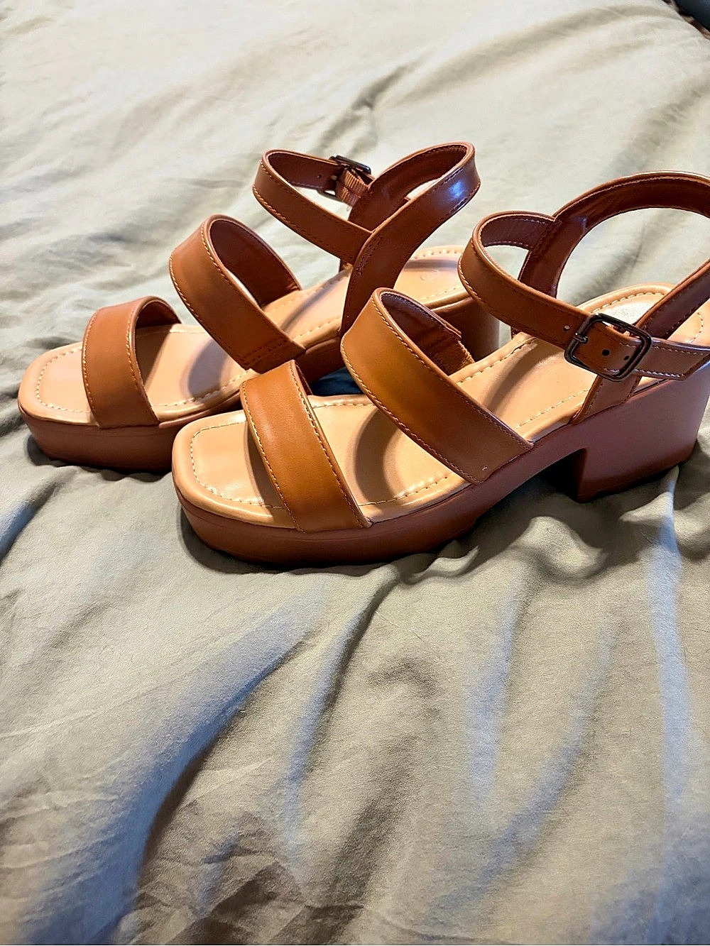 Brown Strappy Wedge Sandals